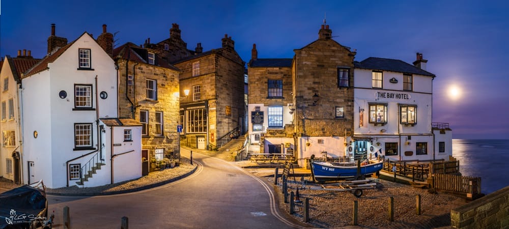 Robin Hoods Bay Moonrise Panoramic - The North Yorkshire Gallery